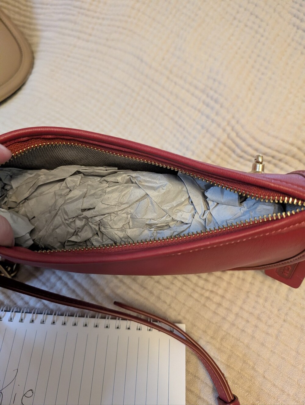 Coach Red Leather Crossbody with Gold Chain Strap - Picture 7 of 11